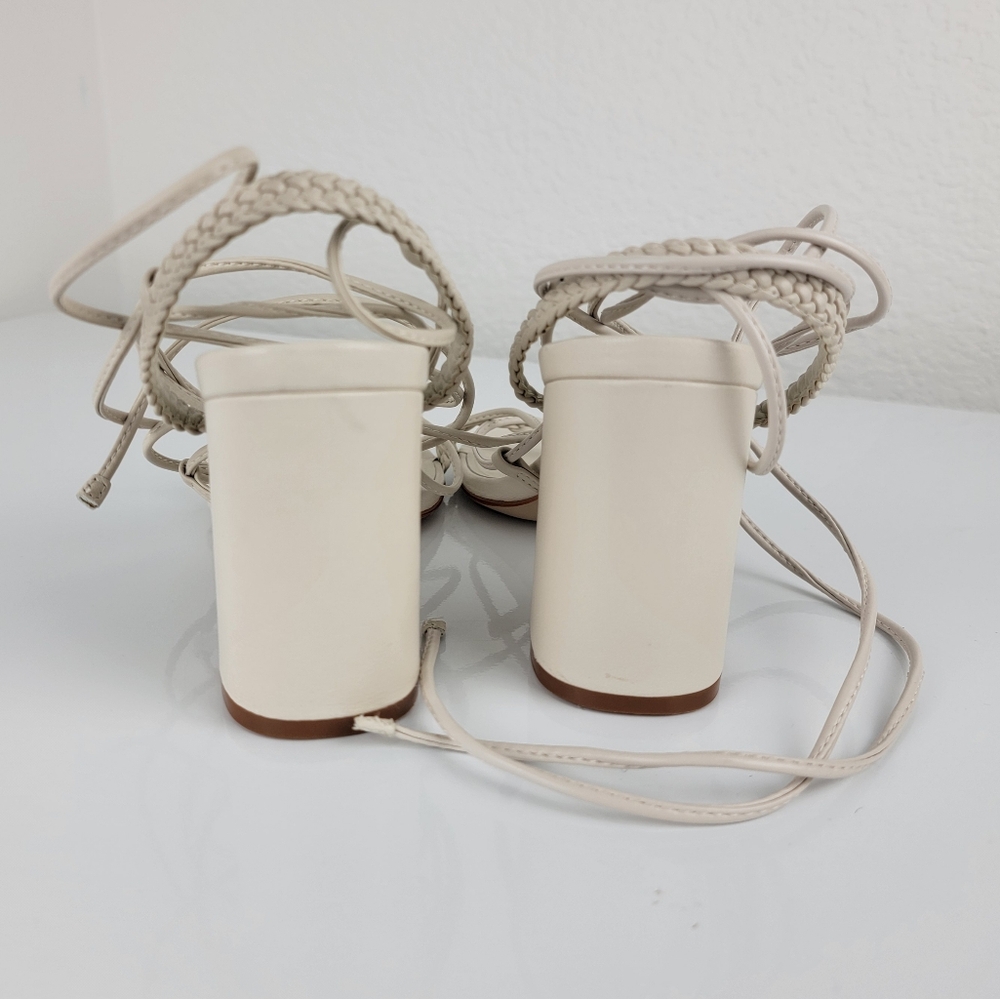 New SCHUTZ Maxima Leather Strappy Braided Wrap Block Heel White Ivory 7.5 - Picture 8 of 12